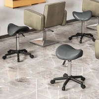 HOMCOM Saddle Stool, Adjustable Rolling Stool, Grey(m-9)