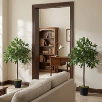 Outsunny 3FT Artificial Laurel Tree Set of 2, Lifelike Fake Plant with 564 Leaves, Potted Fake Plant for Home Office Decor, Green(m-7)