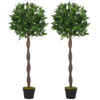 Outsunny 4FT Artificial Laurel Tree Set of 2, Lifelike Fake Plant with 564 Leaves, Potted Fake Plant for Home Office Decor, Green(m-11)