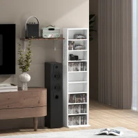 HOMCOM Media Storage Cabinet, 9-Tier Tall Narrow DVD Shelf with 6 Adjustable Shelves, White(m-10)