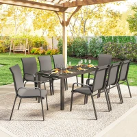 Outsunny 9 Pieces Patio Set with Stackable Chairs, Patio Dining Set with Glass Top for Garden, Patio, Backyard, Grey(m-7)