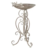 Outsunny 30" Tall Bird Bath with Bird Statues and Decorative Stand, Freestanding Vintage Garden BirdBath Bowl Pedestal, Brown(m-2)