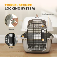 PawHut Airline Approved Pet Carrier for Mini Dogs and Cats with Steel Wire Door, Water Bowl, for Car, Airplane, Outdoor(m-5)