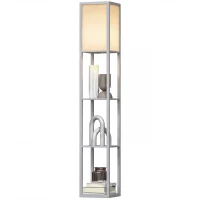 HOMCOM 3-Tier Floor Lamp, Standing Reading Light with Storage Shelves for Living Room, Bedroom, or Dining Room, Grey(m-15)