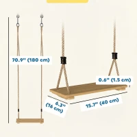 Qaba Wooden Swing Seat for Backyard Adjustable Rope Outdoor Playground Playset for Kids with Tree Straps Carabiners(m-3)