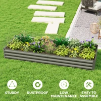 Outsunny 8 x 3 x 1ft Galvanized Raised Garden Bed, Metal Elevated Planter Box for Growing Flowers, Herbs, Succulents, Light Grey(m-6)