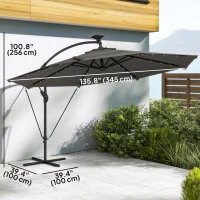 Outsunny 11.3 ft Cantilever Patio Umbrella with Light, Cover, Aluminium UPF50+ Offset Outdoor Umbrella Parasol, Dark Grey(m-3)