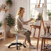 HOMCOM Rolling Salon Stool, PU Leather Swivel Saddle Chair, Adjustable Height Stool with Wheels for Spa, Salon, Office, Brown(m-10)