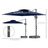 Outsunny Square Cantilever Patio Umbrella, Double Top Patio Hanging Offset Umbrella with Crank & Tilt, 8' x 9', Dark Blue(m-3)