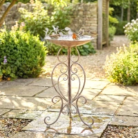 Outsunny 30" Tall Bird Bath with Bird Statues and Decorative Stand, Freestanding Vintage Garden BirdBath Bowl Pedestal, Brown(m-9)