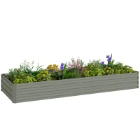 Outsunny 8 x 3 x 1ft Galvanized Raised Garden Bed, Metal Elevated Planter Box for Growing Flowers, Herbs, Succulents, Light Grey(m-11)