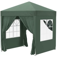 Outsunny 6.6'x6.6' Pop Up Canopy Tent with Sidewalls, Instant Sun Shelter Camping Gazebo with Carry Bag, Dark Green(m-2)