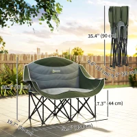 Outsunny Portable Camp Chair, Double Camping Chair with Cup Holders and Carry Bag, Support 551 lbs, Dark Green(m-3)