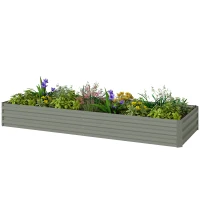 Outsunny 8 x 3 x 1ft Galvanized Raised Garden Bed, Metal Elevated Planter Box for Growing Flowers, Herbs, Succulents, Light Grey(m-2)