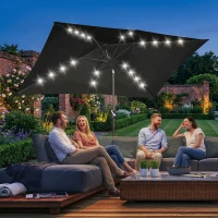 Outsunny 6.5x10ft Patio Umbrella, Rectangle Tilt Outdoor Market Parasol with LEDs, Black(m-10)