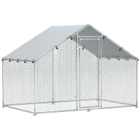 PawHut Metal Chicken Coop, 9.8 x 5.6 FT Walk-in Chicken Run with Cover, Lockable Door, Outdoor Poultry Cage for 5-8 Chickens(m-11)