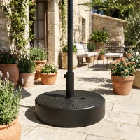 Outsunny Patio Umbrella Base 33 lbs Water or 42 lbs Sand Filled, Outdoor Umbrella Stand for 1.5"/1.9" Poles Black(m-8)