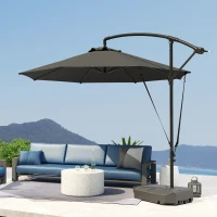 Outsunny 10FT Cantilever Umbrella with Fillable Base, Wind Strap and Cover, Offset Hanging Umbrella with Crank, UPF50+, Grey(m-8)