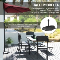 Outsunny 9ft Half Round Umbrella Outdoor Patio Garden Balcony Parasol Window Sun Shade w/ 5 Ribs Wine Red(m-5)