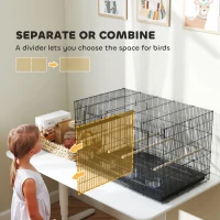 PawHut 18" H Bird Cage, Large Parakeet Cage for Budgie, Lovebird, Canary, Finches with Divider, Black(m-4)