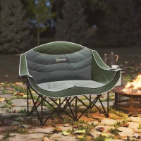 Outsunny Portable Camp Chair, Double Camping Chair with Cup Holders and Carry Bag, Support 551 lbs, Dark Green(m-8)