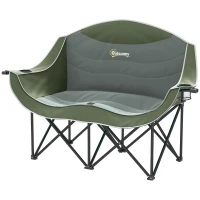 Outsunny Portable Camp Chair, Double Camping Chair with Cup Holders and Carry Bag, Support 551 lbs, Dark Green(m-2)