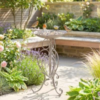 Outsunny 30" Tall Bird Bath with Bird Statues and Decorative Stand, Freestanding Vintage Garden BirdBath Bowl Pedestal, Brown(m-1)