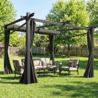 Outsunny Metal Pergola with Sliding Roof Canopy, Retractable Pergola Canopy, 10' x 10', Black(m-9)