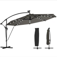 Outsunny 11.3 ft Cantilever Patio Umbrella with Light, Cover, Aluminium UPF50+ Offset Outdoor Umbrella Parasol, Dark Grey(m-2)