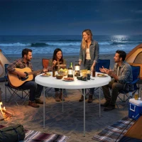 Outsunny 4ft Plastic Folding Picnic Table, Camping Table with Anti-Slip Foot Pads, Indoor Outdoor for Beach, BBQ, White(m-10)