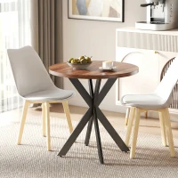 HOMCOM 29" Dining Table, Contemporary Round Kitchen Table with Steel Legs, Walnut(m-1)