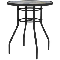Outsunny 23.6" Round Patio Table, Outdoor Side Table with Glass Printed Top, Multicolour(m-2)