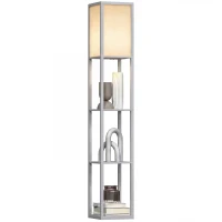 HOMCOM 3-Tier Floor Lamp, Standing Reading Light with Storage Shelves for Living Room, Bedroom, or Dining Room, Grey(m-1)