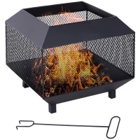 Outsunny 17" Outdoor Fire Pit with Fire Poker, Wood Burning Firepits, Portable Firepit for Patio Backyard Bonfire Camping, Black(m-11)