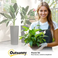 Outsunny 24" Tall Planters Set of 2, Indoor Outdoor Plastic Flower Pots with Inner Bucket and Drainage Holes, Dark Gray(m-10)