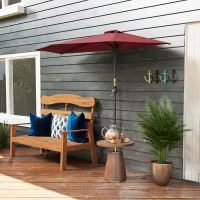 Outsunny 9ft Half Round Umbrella Outdoor Patio Garden Balcony Parasol Window Sun Shade w/ 5 Ribs Wine Red(m-10)