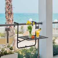 Outsunny Balcony Hanging Table, Metal Wall Mount Desk, Adjustable Folding Balcony Deck Table for Patio and Garden, Black(m-8)