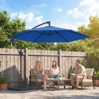 Outsunny 9.7 ft Offset Patio Umbrella with Water/Sand Fillable Weights, Garden Hanging Parasol with Locking Latch, Navy Blue(m-1)