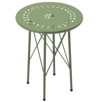 Outsunny 15.7" Round Garden Table with Floral Cut-Out, Steel Balcony Side Bistro Coffee Table with Adjustable Feet, Green(m-2)