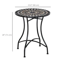 Outsunny Mosaic Patio Table, Round Coffee Table with Metal Frame, Garden Furniture for Outdoor, Poolside, Black(m-3)