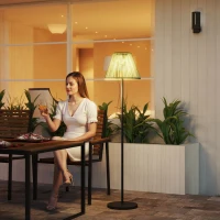 Outsunny Wicker Outdoor Floor Lamp, Cordless Solar Lantern with Auto On/Off LED Lights, IP44 for Patio, Porch, Pathway, Grey(m-8)