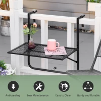 Outsunny Balcony Hanging Table, Metal Wall Mount Desk, Adjustable Folding Balcony Deck Table for Patio and Garden, Black(m-7)