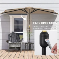 Outsunny 9.8ft Half Umbrella Semi Round Patio Parasol with Crank Handle, Top Vent for Garden, Balcony- NO BASE INCLUDED, Coffee(m-4)