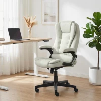 Vinsetto 6 Point Vibrating Massage Office Chair with Heat, Microfiber Massage Desk Chair with Reclining Backrest, Beige(m-10)