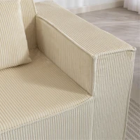 HOMCOM Boneless Couch, Corduroy 3 Seater Sofa with Deep Seat, Wide Armrests, 2 Pillows, Quick Assembly for Living Room, Beige(m-12)