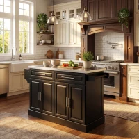 HOMCOM Rolling Kitchen Island with Storage and Stainless Steel Top, Kitchen Trolley with Drawers, Cabinets, Towel Rack(m-12)