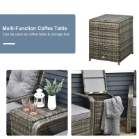 Outsunny 3 Piece Patio Furniture, PE Wicker Storage Table & Chairs, Gray(m-5)