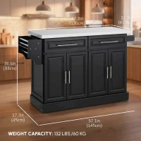 HOMCOM Rolling Kitchen Island with Storage and Stainless Steel Top, Kitchen Trolley with Drawers, Cabinets, Towel Rack(m-7)