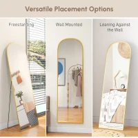 HOMCOM Arched Standing Mirror, 64" x 20" Full Length Mirror, Free Standing or Wall Mounted for Living Room, Bedroom, Gold(m-7)