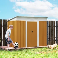 Outsunny 7' x 4' Outdoor Storage Shed, Metal Garden Tool Storage House Organizer with Lockable Sliding Doors and Vents for Backyard Patio Lawn, Yellow(m-9)